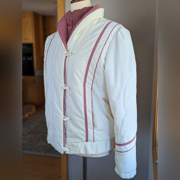 Vintage Puffy White/Pink Ski Jacket Dawn Zippered Toggles Pockets Women's size M - Picture 3 of 16
